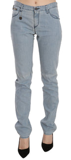 Hellblaue Skinny Jeans mit mittlerer Bundhöhe