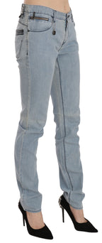 Hellblaue Skinny Jeans mit mittlerer Bundhöhe
