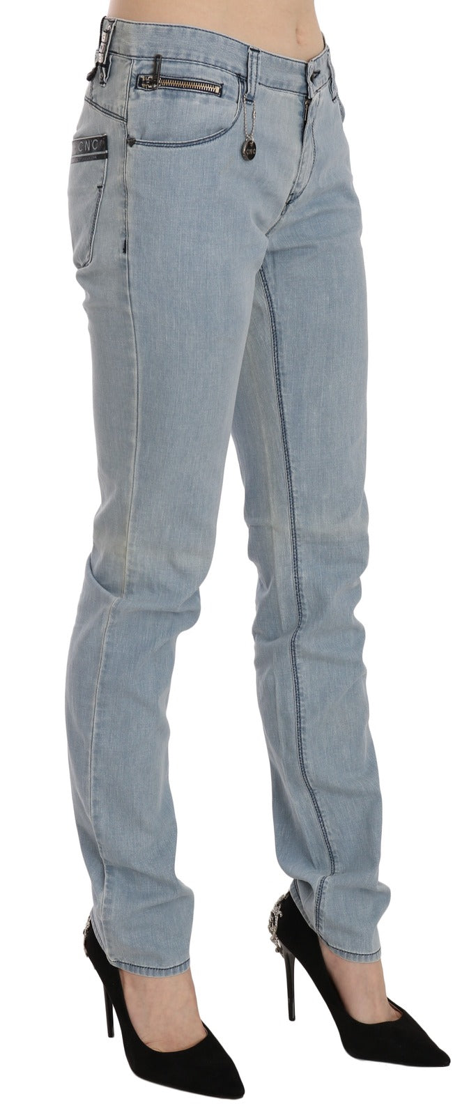 Hellblaue Skinny Jeans mit mittlerer Bundhöhe