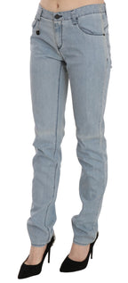 Hellblaue Skinny Jeans mit mittlerer Bundhöhe