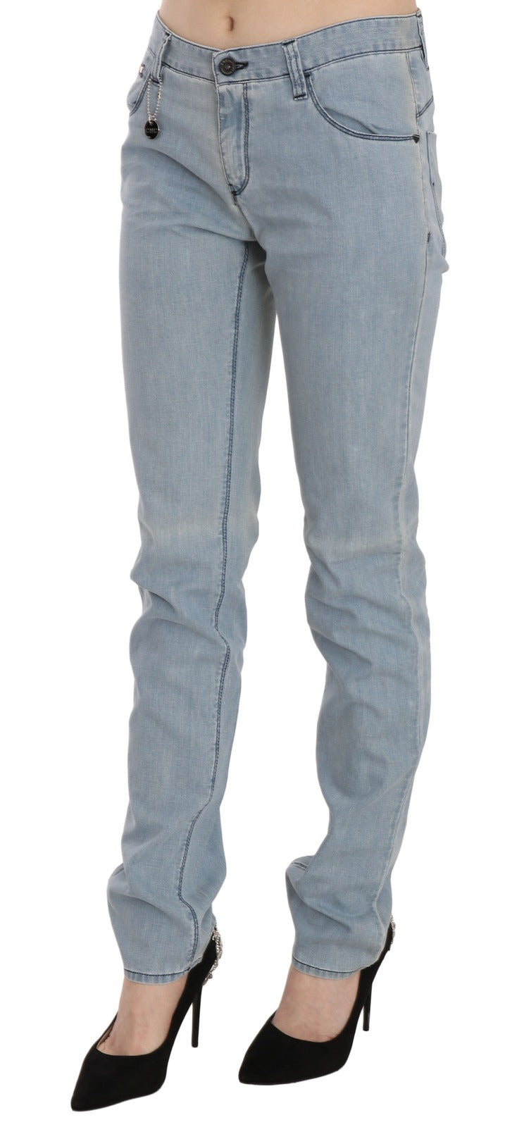 Hellblaue Skinny Jeans mit mittlerer Bundhöhe