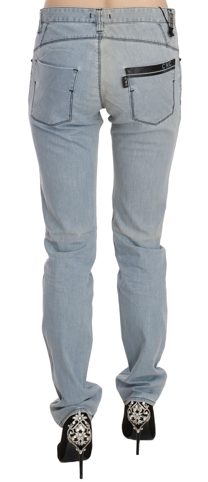 Hellblaue Skinny Jeans mit mittlerer Bundhöhe
