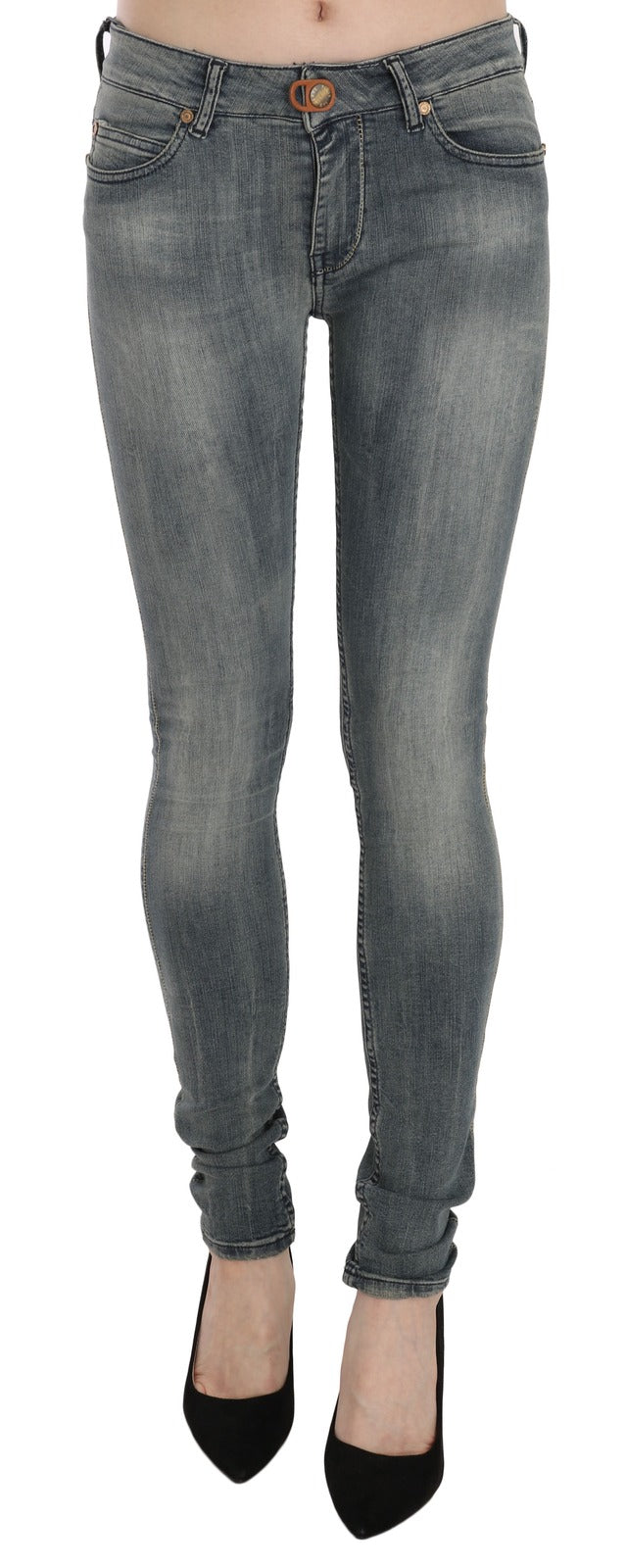 Blaue Jeans im Used-Look, niedriger Bund, schmale Passform, Skinny Denim, lässig