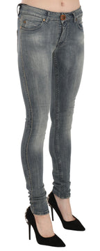 Blaue Jeans im Used-Look, niedriger Bund, schmale Passform, Skinny Denim, lässig