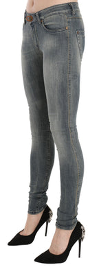 Blaue Jeans im Used-Look, niedriger Bund, schmale Passform, Skinny Denim, lässig