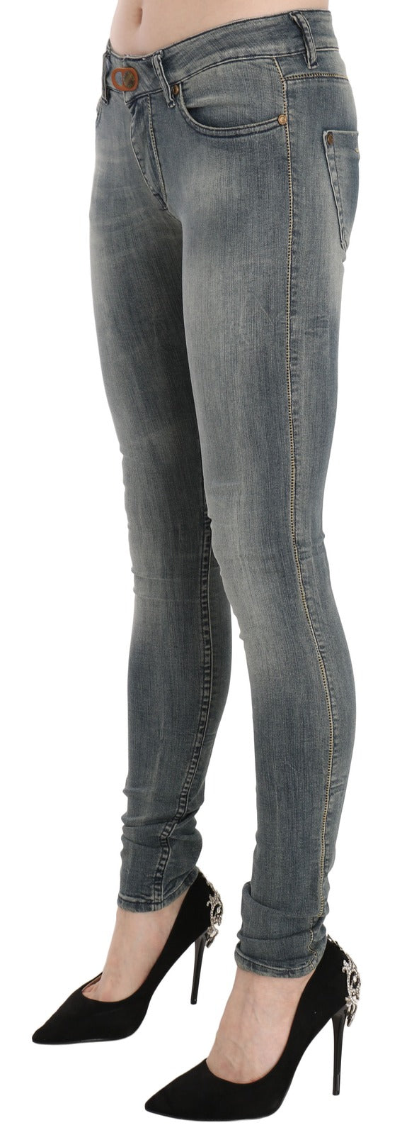 Blaue Jeans im Used-Look, niedriger Bund, schmale Passform, Skinny Denim, lässig