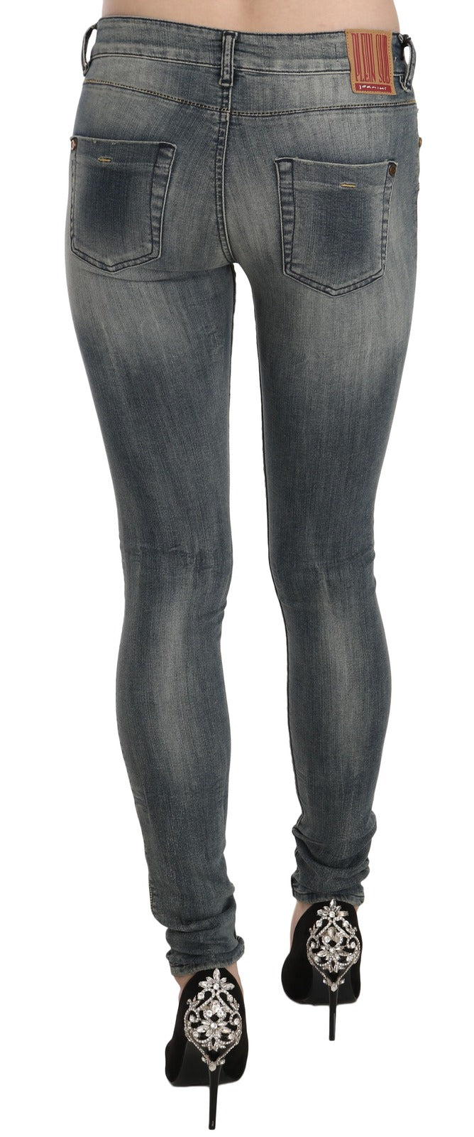Blaue Jeans im Used-Look, niedriger Bund, schmale Passform, Skinny Denim, lässig