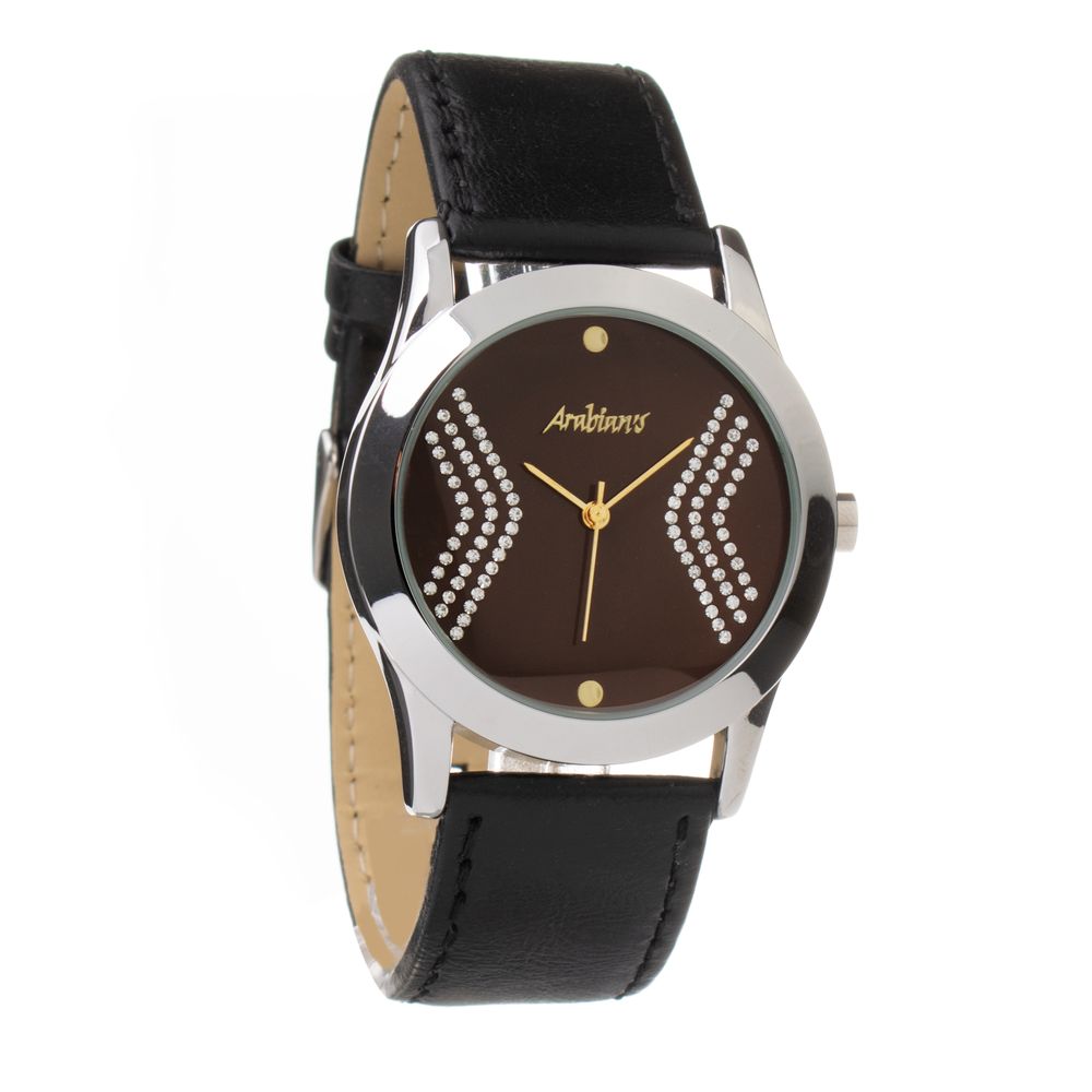 Schwarze Leder-Armbanduhr