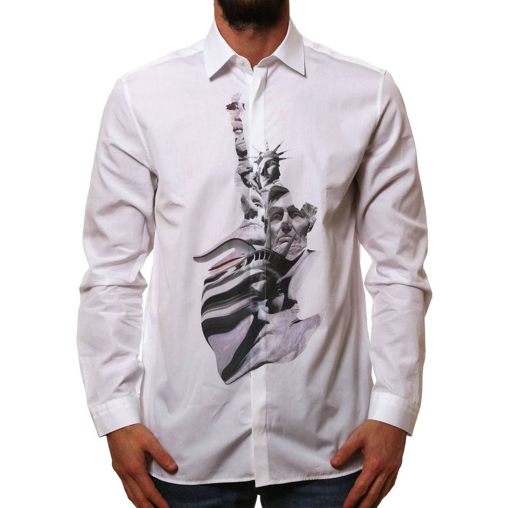 Camicia di cotone fantasia bianca