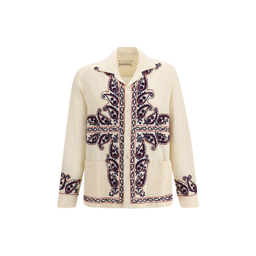 Beige Seidenhemd mit Muster