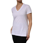 Weißes Baumwoll-T-Shirt mit V-Ausschnitt und kurzen Ärmeln