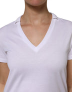 Weißes Baumwoll-T-Shirt mit V-Ausschnitt und kurzen Ärmeln