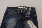 Blue Washed Cotton Slim Fit Women Denim Pants Jeans