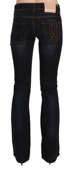 Blue Washed Mid Waist Regular Leg Boot Cut Denim Jeans