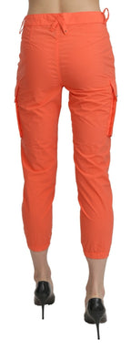 Baumwollhose in Orange mit hoher Taille und schmal zulaufendem Bein, verkürzt