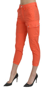 Baumwollhose in Orange mit hoher Taille und schmal zulaufendem Bein, verkürzt