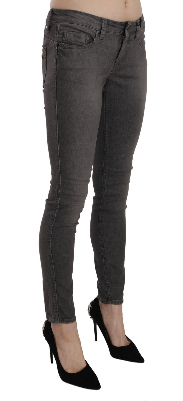 Graue Jeans mit niedriger Taille und Washed-Effekt
