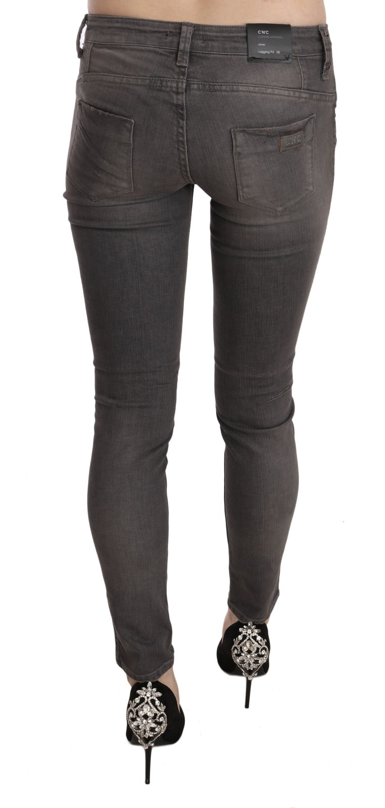 Graue Jeans mit niedriger Taille und Washed-Effekt