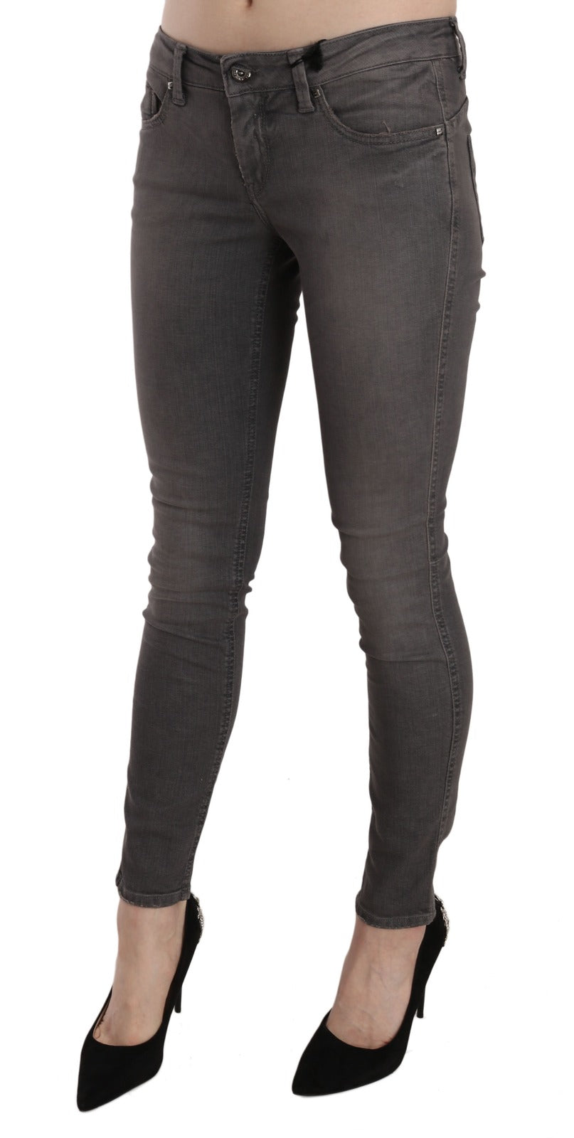 Graue Jeans mit niedriger Taille und Washed-Effekt