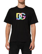 T-shirt girocollo in cotone con stampa logo nera