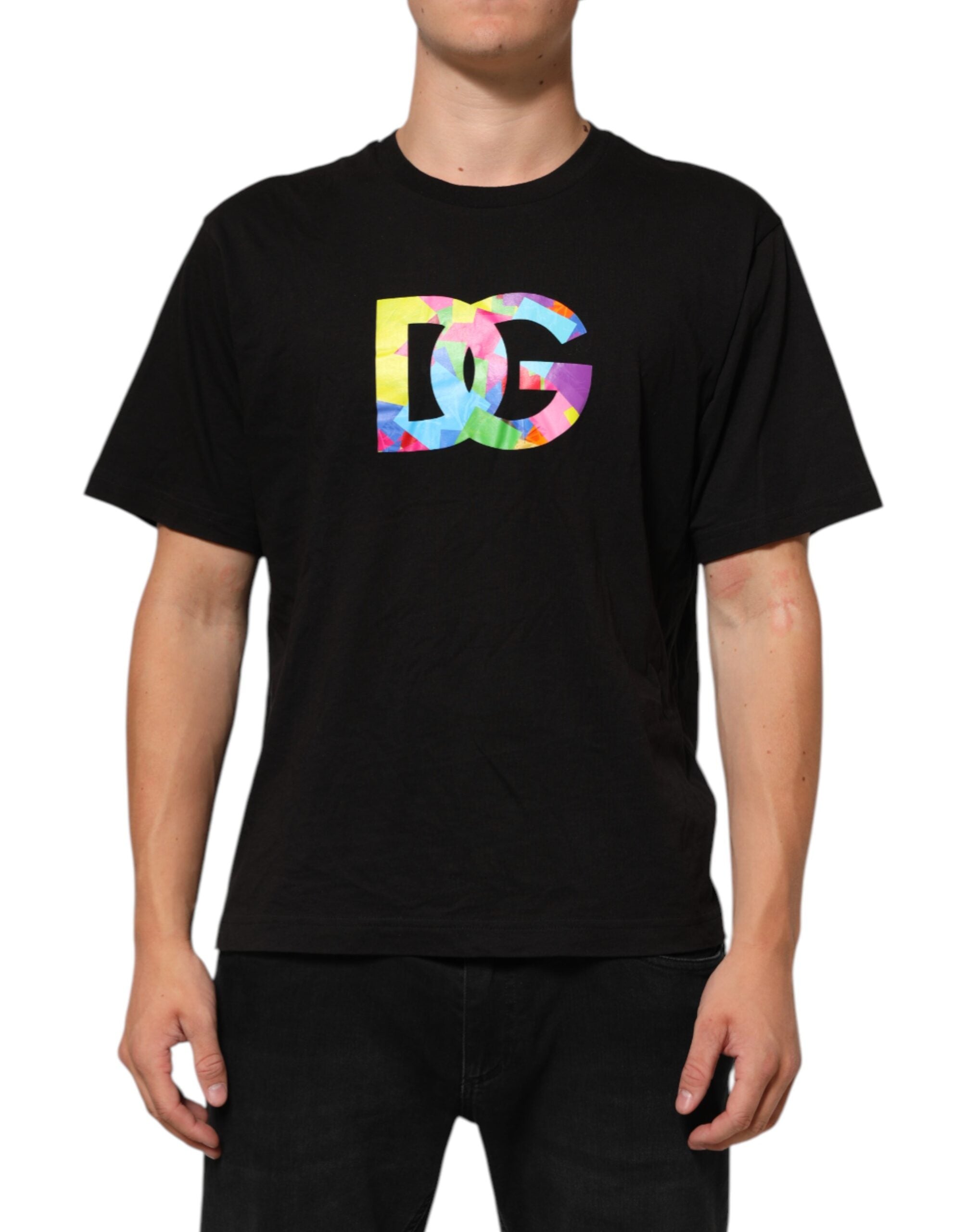 T-shirt girocollo in cotone con stampa logo nera