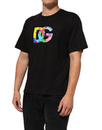 T-shirt girocollo in cotone con stampa logo nera