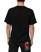 T-shirt girocollo in cotone con stampa logo nera
