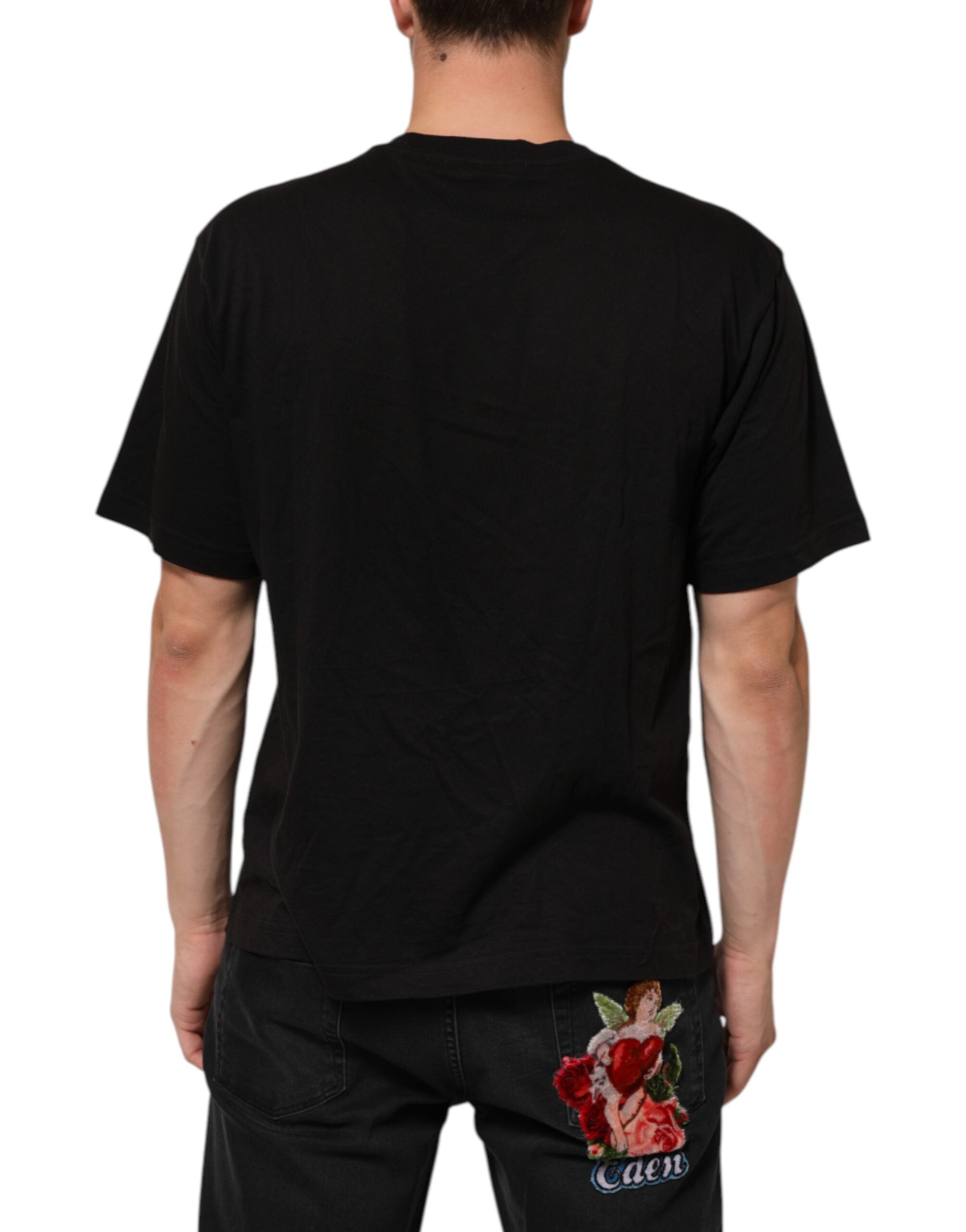 T-shirt girocollo in cotone con stampa logo nera