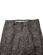 Brown Wool Plaid Skinny Dress Trouser Pants