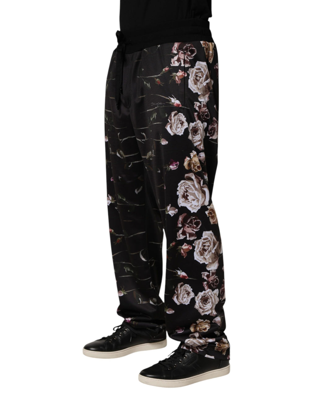 Schwarze Chino-Hose mit geradem Bein und Blumenmuster