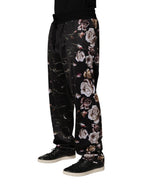 Schwarze Chino-Hose mit geradem Bein und Blumenmuster