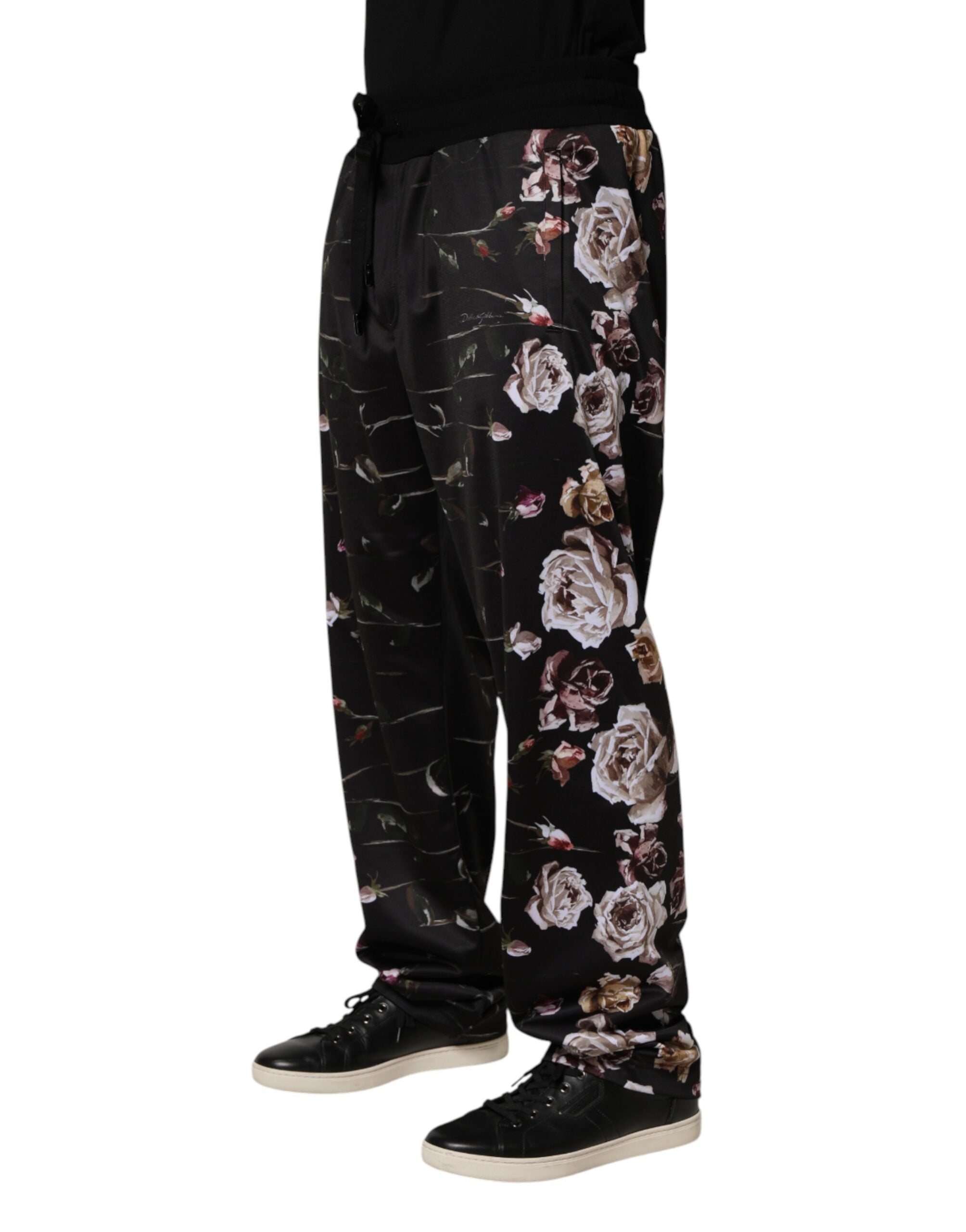 Schwarze Chino-Hose mit geradem Bein und Blumenmuster