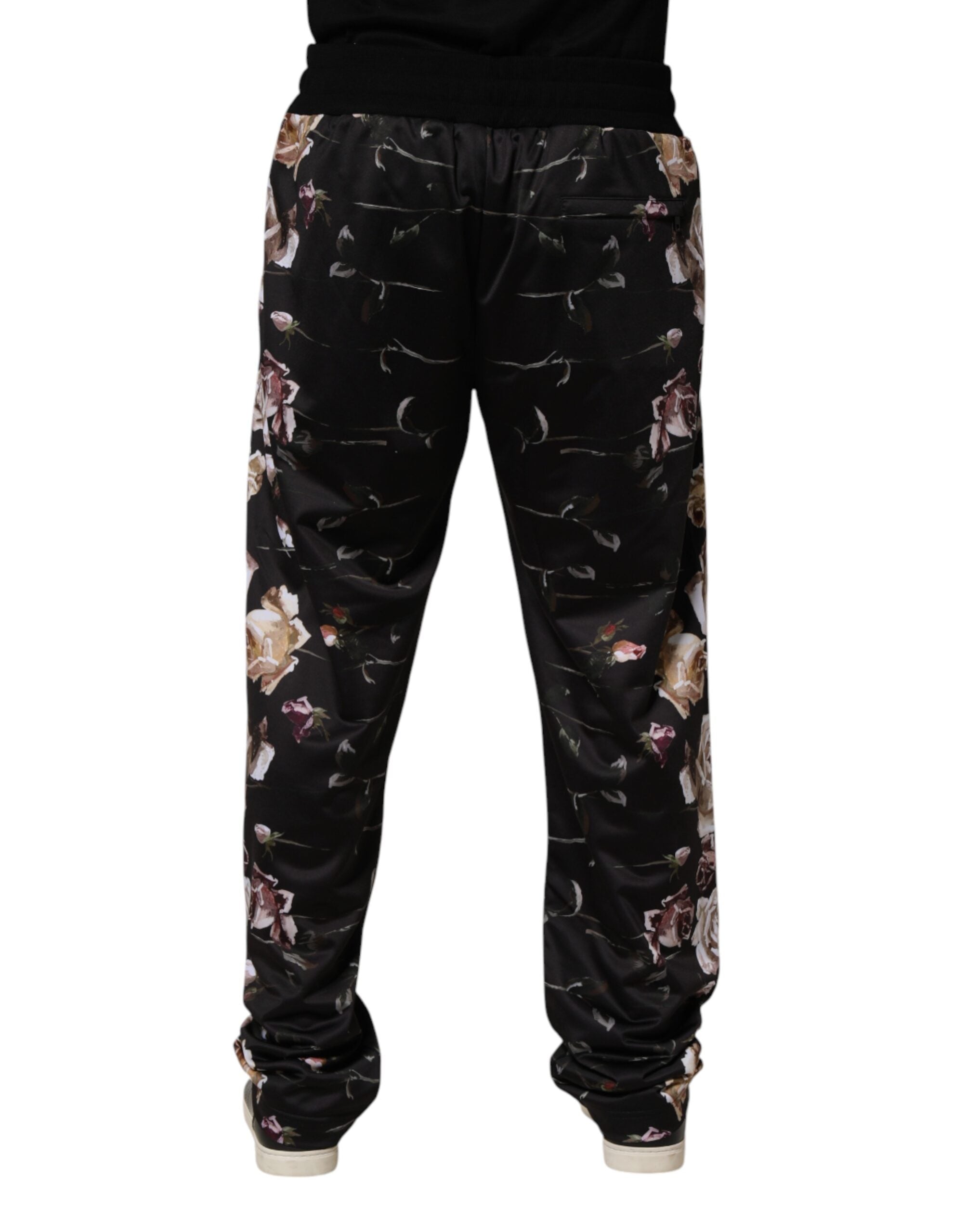 Schwarze Chino-Hose mit geradem Bein und Blumenmuster