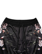 Schwarze Chino-Hose mit geradem Bein und Blumenmuster