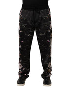 Schwarze Chino-Hose mit geradem Bein und Blumenmuster