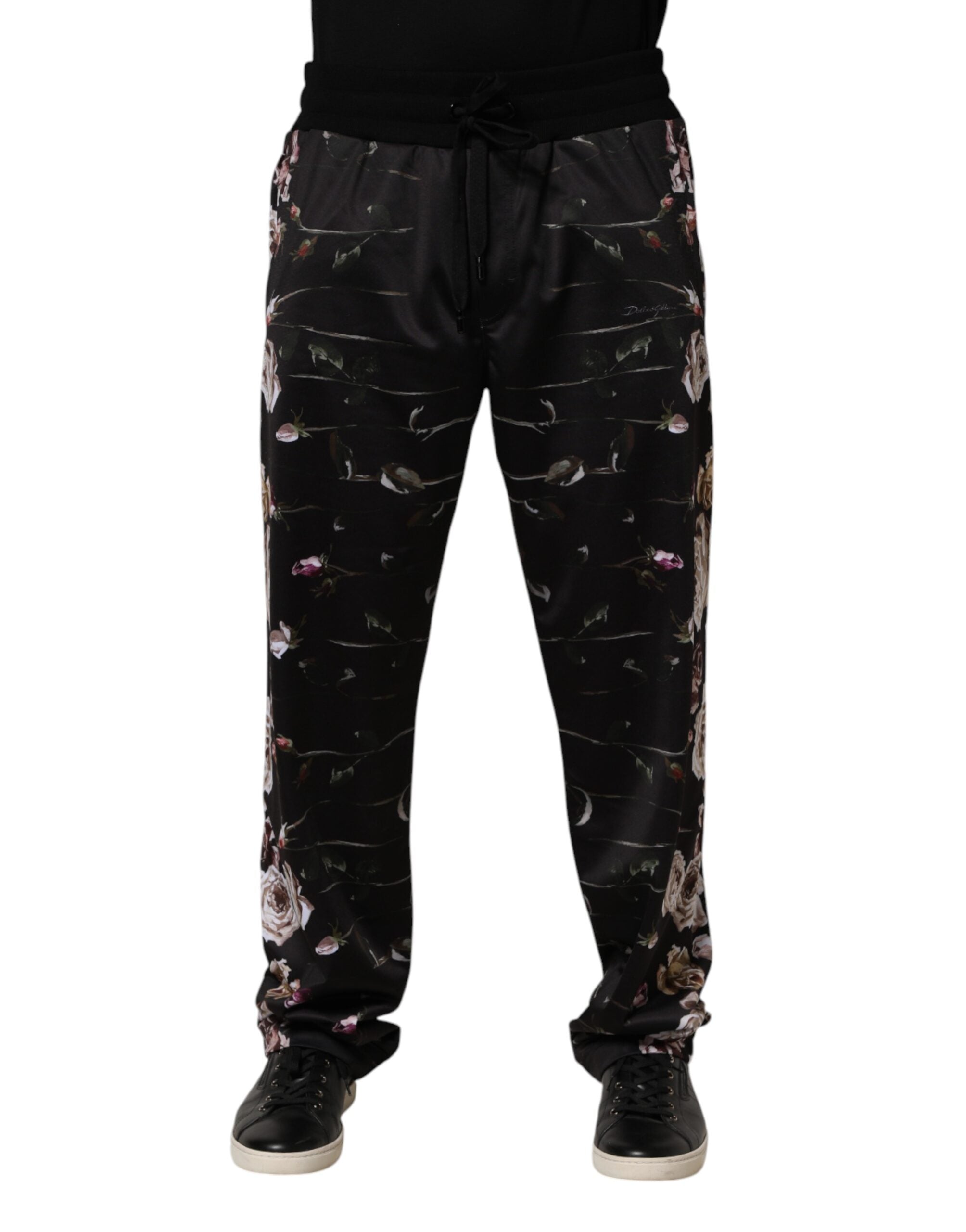 Schwarze Chino-Hose mit geradem Bein und Blumenmuster