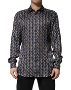 Multicolor Patterned Collared GOLD Men's Dress Shirt