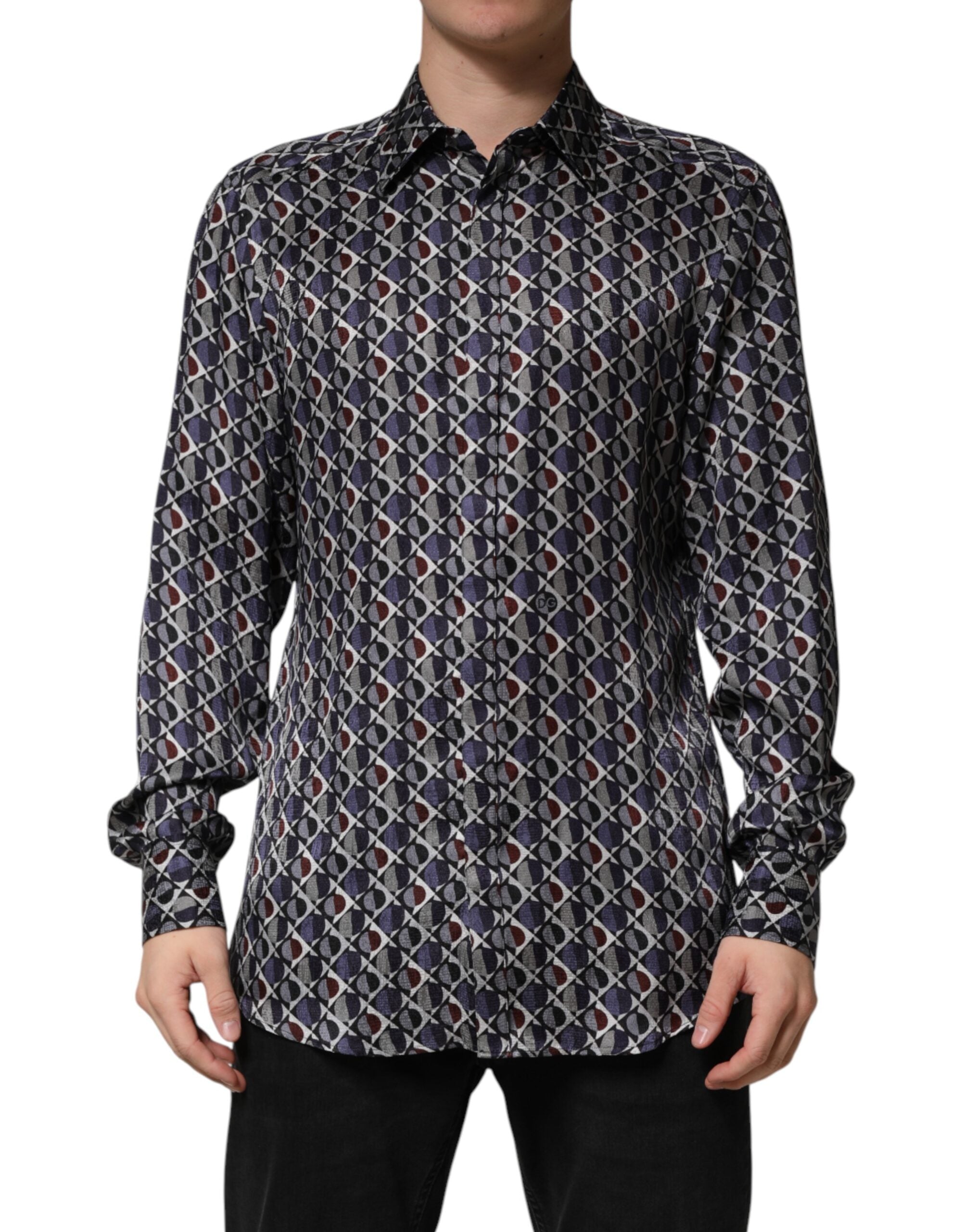 Multicolor Patterned Collared GOLD Men's Dress Shirt