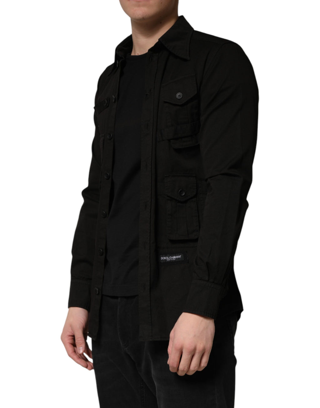 Camicia Nera da Uomo a Maniche Lunghe con Colletto in Cotone