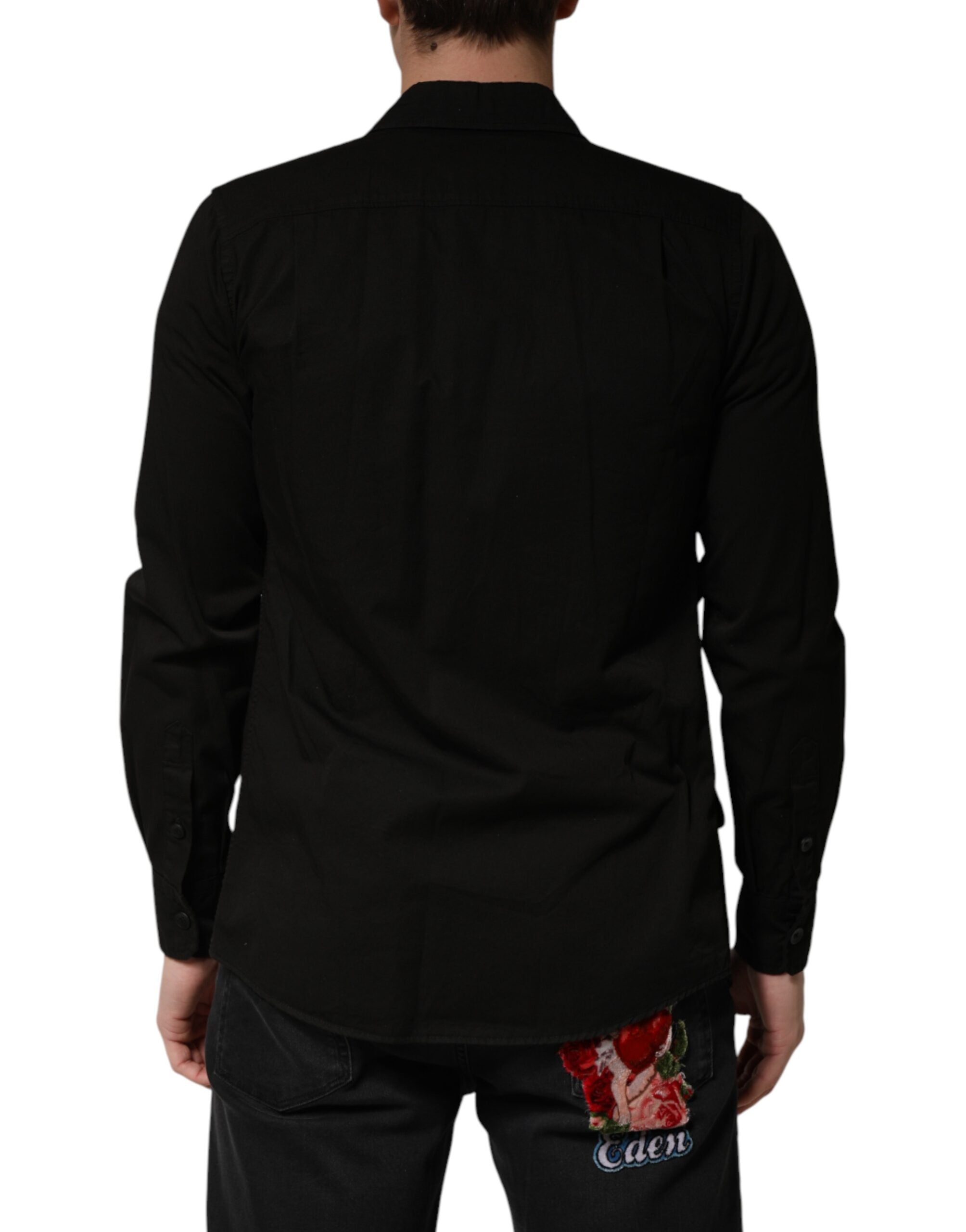 Camicia Nera da Uomo a Maniche Lunghe con Colletto in Cotone