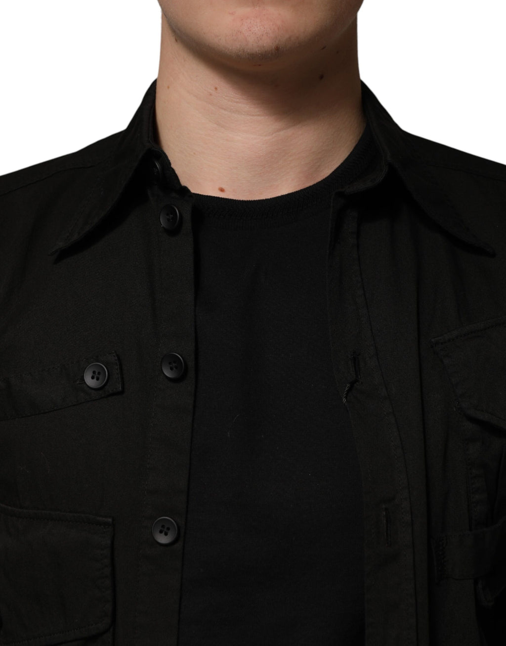 Camicia Nera da Uomo a Maniche Lunghe con Colletto in Cotone
