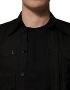 Camicia Nera da Uomo a Maniche Lunghe con Colletto in Cotone