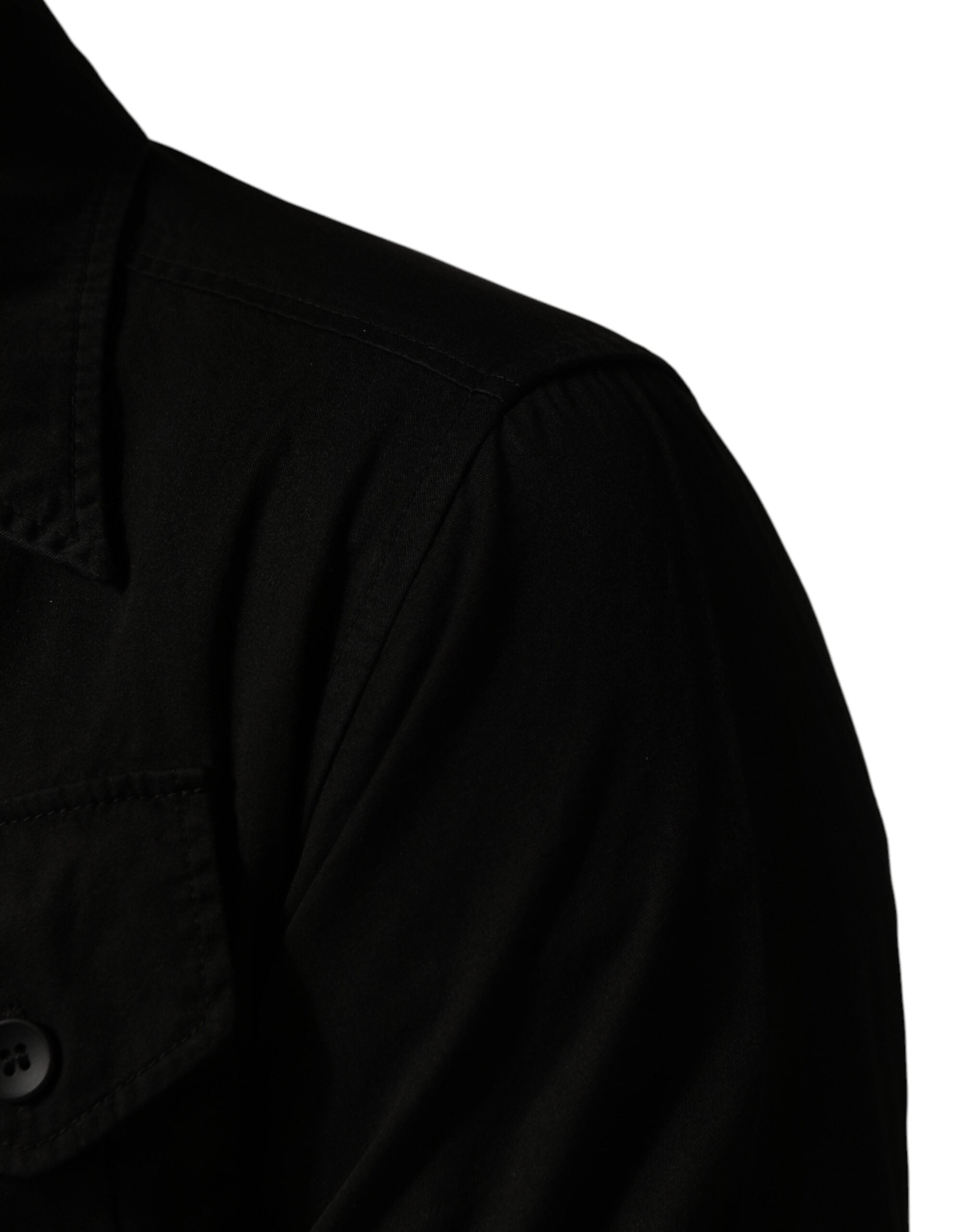 Camicia Nera da Uomo a Maniche Lunghe con Colletto in Cotone