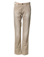 Beige Mid-Waist Straight Women's Casual Chino Trousers