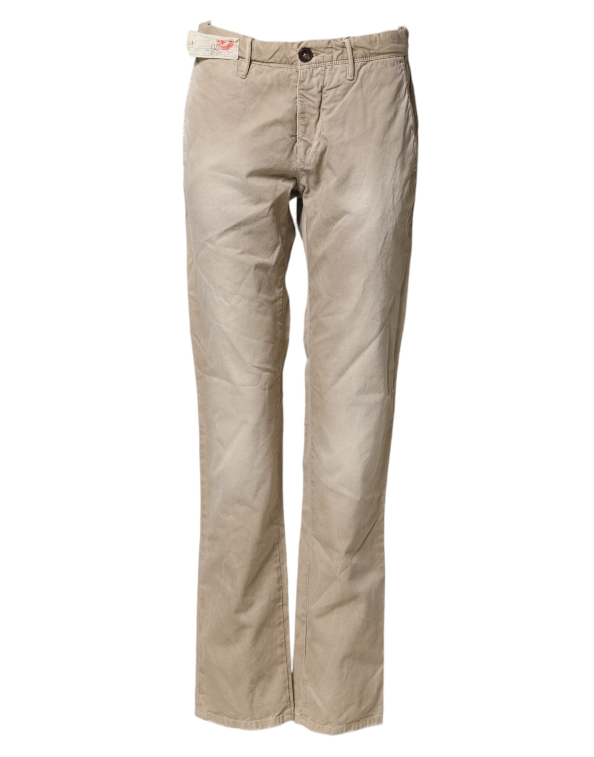 Beige Mid-Waist Straight Women's Casual Chino Trousers