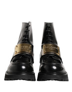 Black Leather DG Plaque Lace Up Boots Shoes