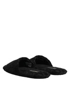 Black Logo Embroidered Slippers Flats Shoes