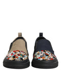 Blaue Slip-On Herren-Sneaker aus Canvas mit Verzierungen