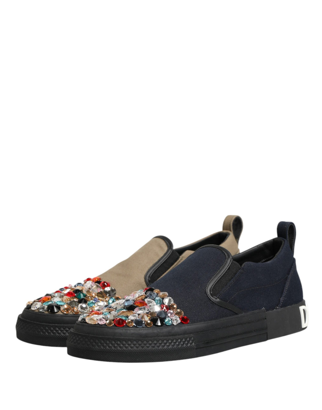 Blaue Slip-On Herren-Sneaker aus Canvas mit Verzierungen
