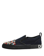 Blaue Slip-On Herren-Sneaker aus Canvas mit Verzierungen
